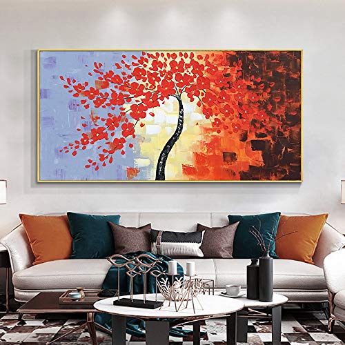 Peinture à l'huile 3D pour habiller un grand mur blanc avec l'arbre rouge 180cm