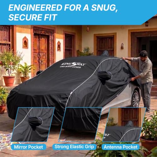 Image of KINGSWAY Super Waterproof Car Cover Only with Maruti Suzuki Ciaz (Year 2018 to 2025 - All Model) | Mirror and Antenna Pockets | All Weather Car Body Cover with Silver Piping | Black