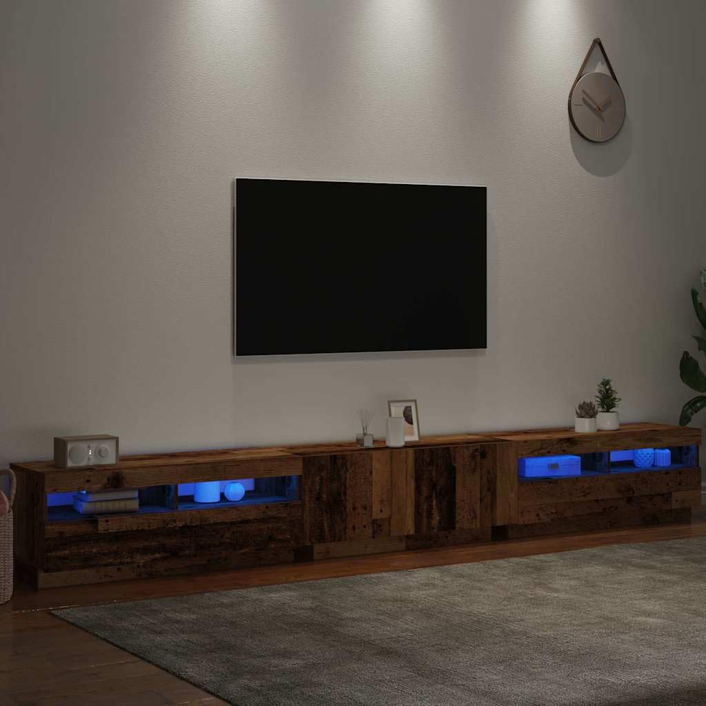 Stojak Pod Telewizor z Oświetleniem LED, Drewno Konstrukcyjne, Drewniany Stojak Pod Telewizor na DVD, Konsole do Gier i Inne Urządzenia, Prosta Konstrukcja (Stare drewno)
