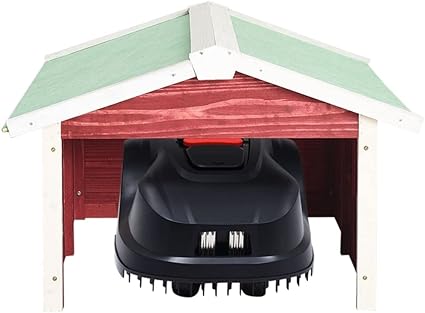 Review INLIFE Robotic Lawn Mower Garage 28.3″x34.3″x19.7″ Red and White Firwood
