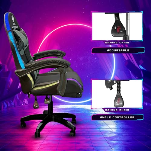 Image of Casa Copenhagen ,High-Back Italian Leather Gaming Ergonomic Chair with Advanced Mechanism with LED Light & Electric Back Massager, Memory Foam Seating & Multi Function Arm-Rest - Grey & Black