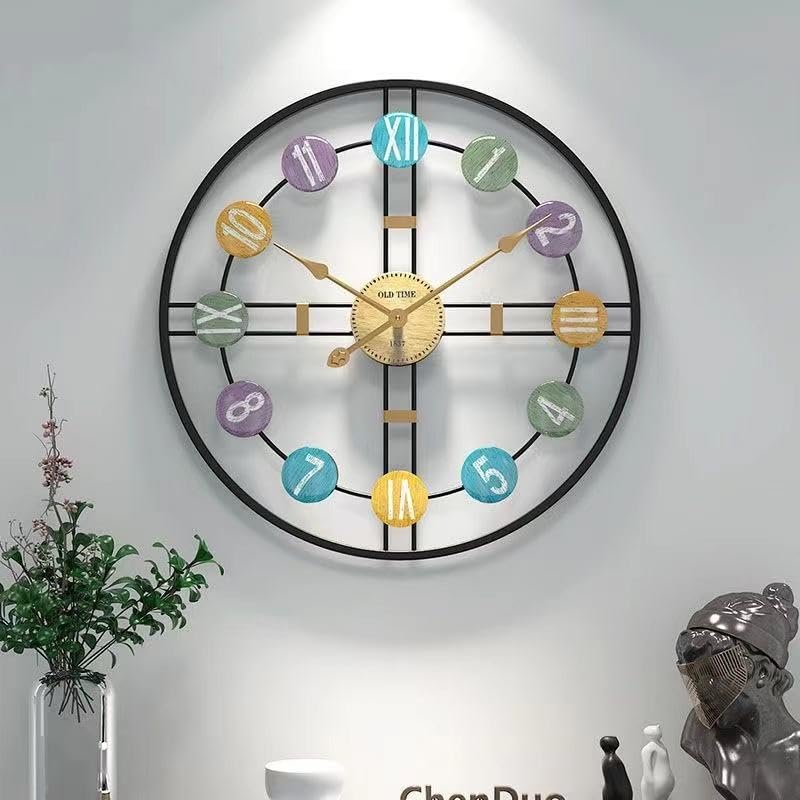 Image of Arabs Morden Metal & Wooden Wall Clock for Living Room Bedroom Office Kitchen Stylish Wall Clock for Home and Hall Designer Big Size Modern (Black, 50 CM)