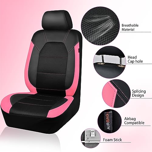 Image of CAR PASS Leather Seat Covers, Breathable Universal Car Seat Cover Full Set for Cute Women Girly,Super 5mm Composite Sponge Inside,Airbag Compatible fits Most Auto,SUVs,Trucks,Vans(Black&Pink)