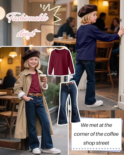 3 Pack Girls' Long Sleeve Shirts Round Neck Kids Knit Tops Loose Sweatshirt Toddler Pullover Basic Tees Tween Youth3