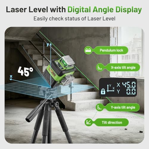 Image of Huepar Laser Level 4 * 360 Self-Leveling with LCD Screen, High Brightness Rechargeable Laser Level Machine 16 Lines for Tile, Ceiling & Wall Partition, Magnetic Mount + Hard Case Included - Y04CG