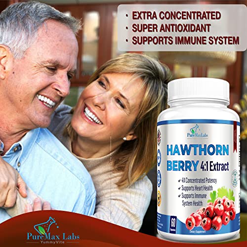 Yummyvite Hawthorn Berry 4:1 Extract - Immune System Support, Super Antioxidant, Hawthorn Berry Capsules Concentrated From 2660Mg Berries, 60 Capsules #TOP2
