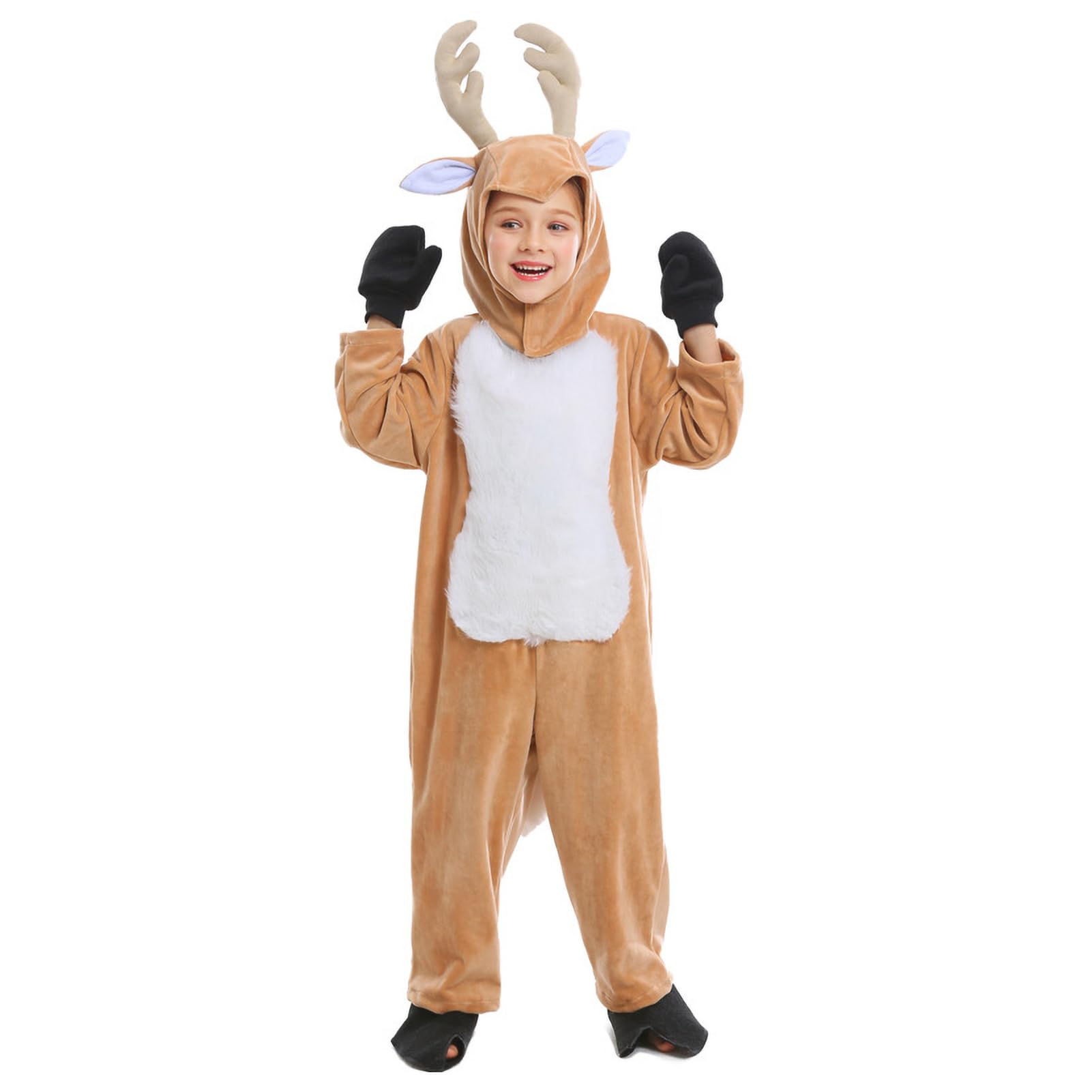 HIFONIKids Reindeer Costume, Children Christmas Reindeer Jumpsuit with Hood, Children Ones Piece Reindeer Costume, Christmas Elk Costume, for Stage Performances, Cosplay Parties