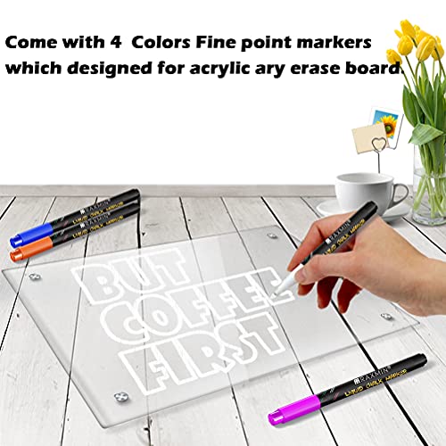 Acrylic Note Board Refrigerator Dry Erase Board Magnetic Clear 15”X11" Includes 4 Dry Erase Markers #TOP6