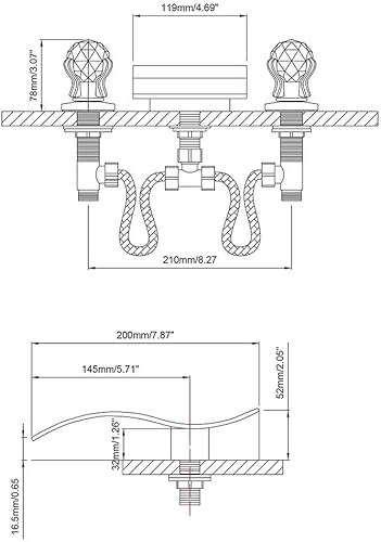 Miniatura 6 de Grifo de lavabo de baño generalizado con perilla de cristal, grifo de tocador de cascada de 3 agujeros, grifo de baño de cristal de 8 pulgadas,