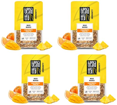 Image of Tiesta Tea - Maui Mango Mango Pineapple Herbal Tea Premium Loose Leaf Tea Blend Non-Caffeinated Fruit Tea Make Hot or Iced Tea & Brews Up to 25 Cups - 2.2 Ounce Resealable Pouch (Pack of 4)