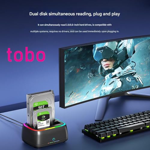 Image of Tobo Dual-Bay Hard Drive Station USB3.0 5Gbps SATA HDD Docking Station for 2.5 /3.5 inch HDD /SSD Enclosure Clone Offline Enclosure HDD Reader Enclosure Adapter HDD External Supports up to 22TB TD-YPZ230R