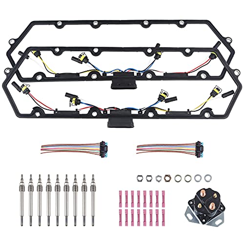 Wmphe Compatible With 2 Valve Cover Gaskets + Inner Injector Glow Plug Harness With Relay + 8 Glow Plugs Ford F250 F350 E250 E350 Diesel Powerstroke 7.3L 1999 2000 2001 2002 2003, Oem F81Z-6584-Aa #TOP1