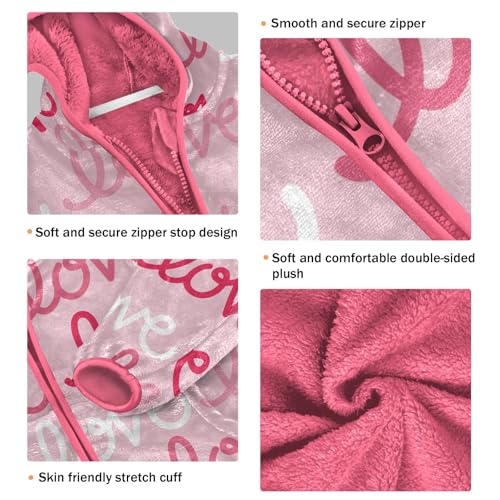 OTVEE Valentine Pink Love Pattern Kids Hoodie Jacket Fall Spring Full Zip Warm Outwear Coat3