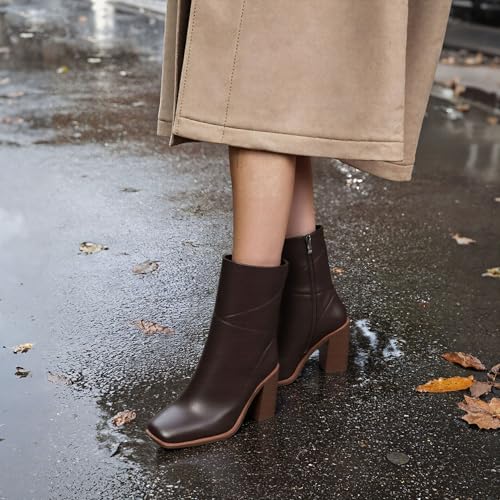 Lovee Cosee Women's Ankle Boots 2025 Chunky Heel Square Toe Side Zipper Booties with Unique Seam Detailing Casual Dress Fall Winter Boots for Party Office Date Night Outfit4