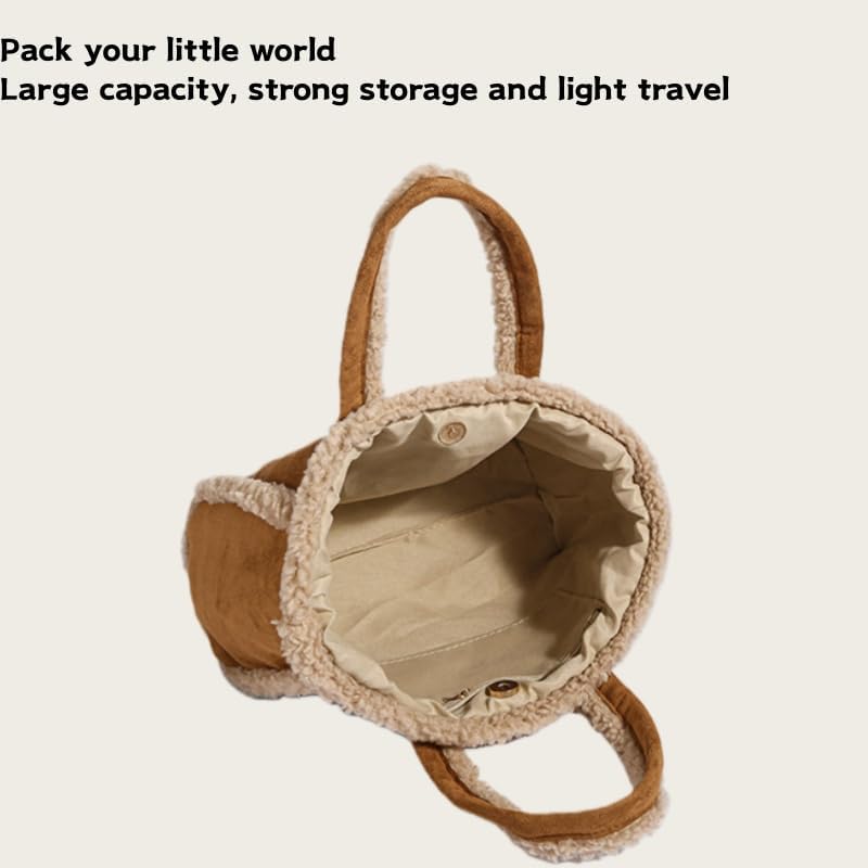 Women Suede Tote, Faux Shearling Trim and Detachable Strap, Fluffy Fuzzy Autumn Winter fashion Crossbody bag - Image 4