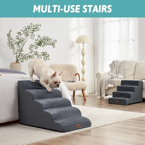 COZY KISS Extra Wide Dog Stairs 19.7" Width, Large Pet Step for Small Medium Dog, Puppy or Cat, Ramp for High Bed or Car, High Density Foam Ladder, Stable, 5 Step, 19.7x33x22.4 in, Charcoal Grey by COZY KISS - Image 8