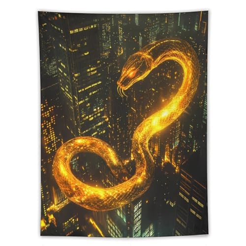 Tapiz de pared vertical con estampado de serpiente dorada para un hogar elegante