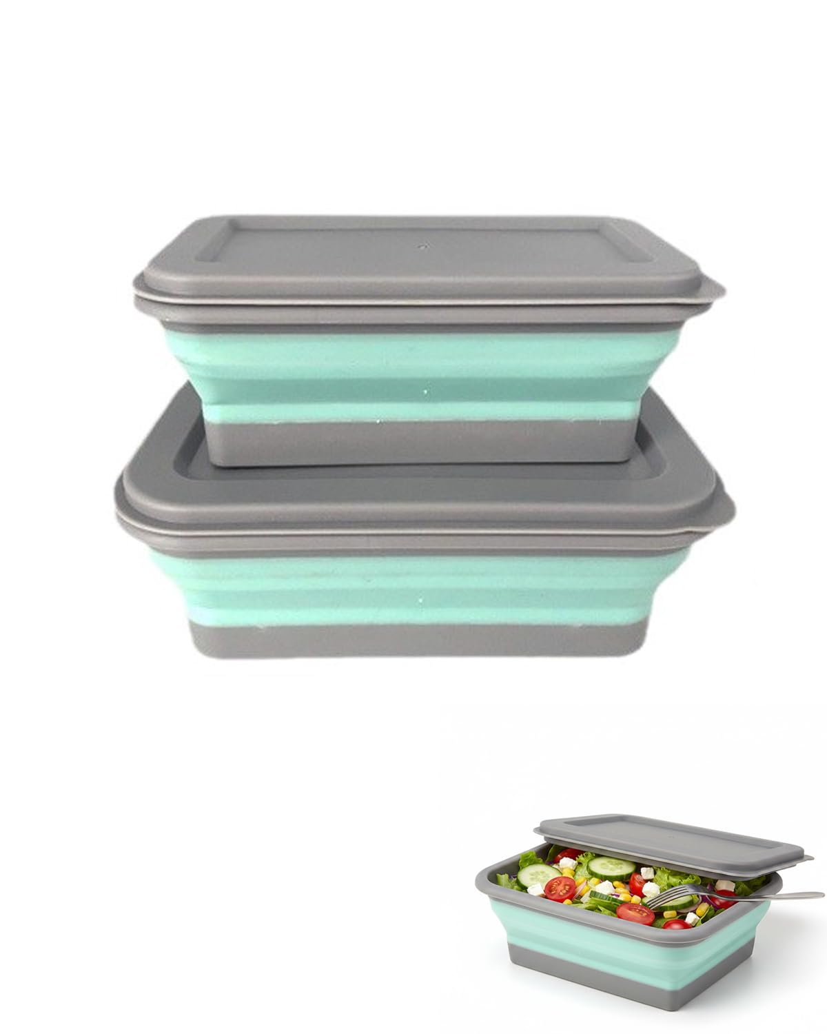 Set 2 Ciotole Pieghevoli Quadrate - Salvaspazio in Silicone, Anti-fuoriuscita & Microonde, Ideali per Camping, Escursioni e Conservazione Cibo Fresco