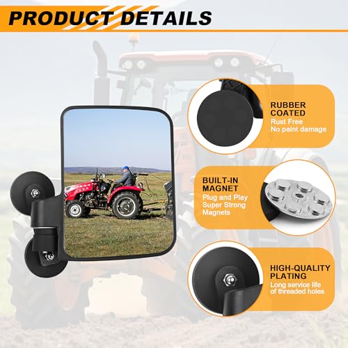 Universal Magnetic Tractor Mirrors, Magnetic Side Mirrors for Tractors, Forklifts, Lawn Mowers, Small Dozers, Lift Trucks, Golf Carts, Tractor Accessories Compatible with Kubota, John Deere and more