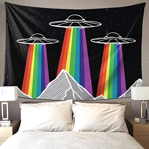 Hippie Art Tapisserie Wandbehang Wandteppiche Regenbogen Ufo Wanddecke Wandbehang Home Decor Tischdecken für Schlafzimmer Wohnzimmer Wohnheim Restaurant 152,4 x 228,6 cm Cover