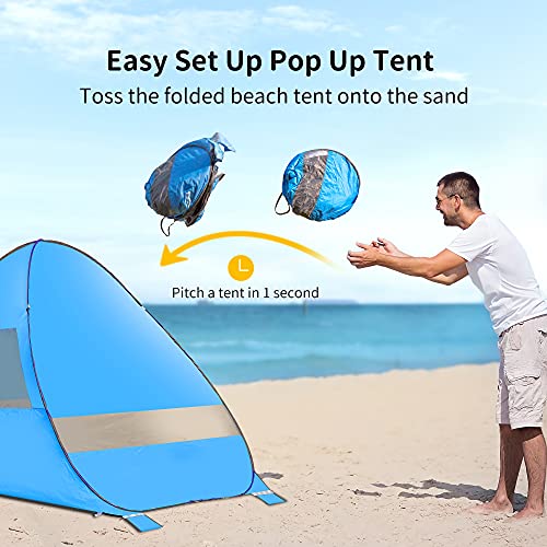 Image of AKASO Beach Tent, Anti UV Pop Up Camping Tent, Ultralight Easy Set Up Small Tents with Carry Bag for 4 Person Hiking Glamping Beach Outdoor