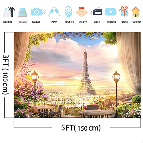 Fondo fotográfico Paris Torre Eiffel 5x3ft miniatura 2
