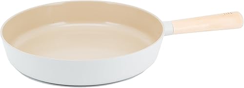 NEOFLAM FIKA - Sartén de 9.5 pulgadas para estufas e inducción, mango de madera y revestimiento de cerámica antiadherente, fabricado en Corea (9.5