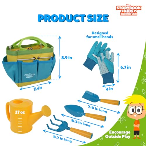 Blue Kids Gardening Tools - Includes Sturdy Tote Bag, Watering Can, Gloves, Shovels, Rake, and Delightful Children\'s Book - Kids Garden Tool Set -Easter Gifts for Toddler Age on up. - Thumbnail 4