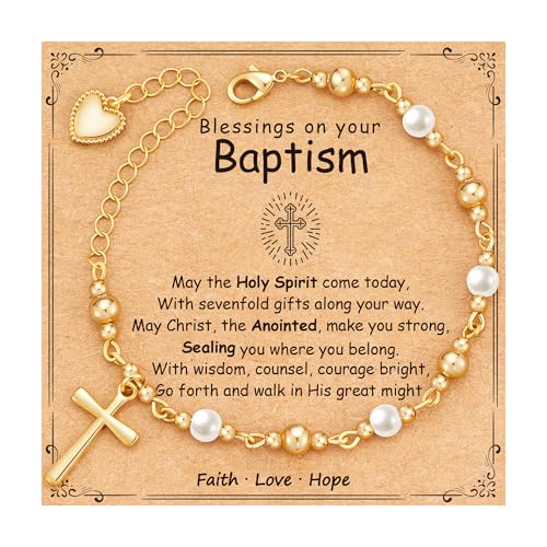 Jesvo Baptism Gifts for Teen Girls Pearl Cross Bracelet Tween Catholic Christian Religious Jewelry for Teens Teenage Kids