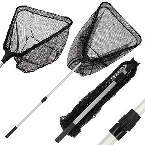 DNA NGT Lightweight Safe Catch & Release Portable Soft Black Mesh Carp Coarse Fishing 50cm Folding Landing Net + Telescopic Aluminium 50-90cm Handle with Foldable Hoop