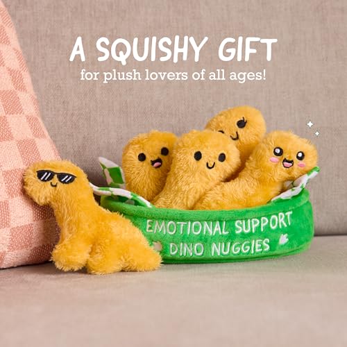 Image of Emotional Support Dino Nuggies by Relatable, Cuddly Stuffed Animals and Dinosaur Toys, Great Gift Ideas for Loved Ones of All Ages, Includes 5 Dinosaur Plushies with Carrying Basket