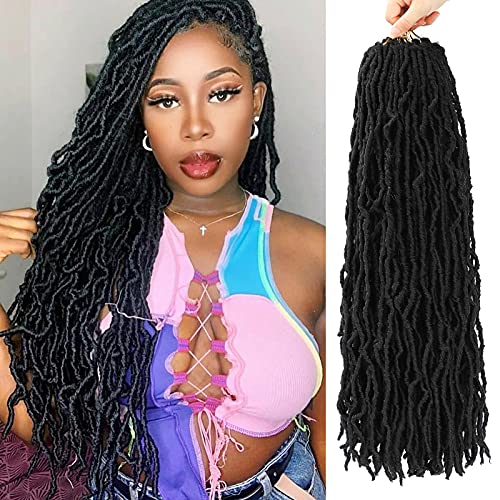 Faux Locs Crochet Hair 24inch - New Soft Locs Crochet Braids For Butterfly Style, 6packs Pre-Looped Goddess Locs Wavy Twist Braiding Hair, Curly Crochet Hair For Black Women(1B)