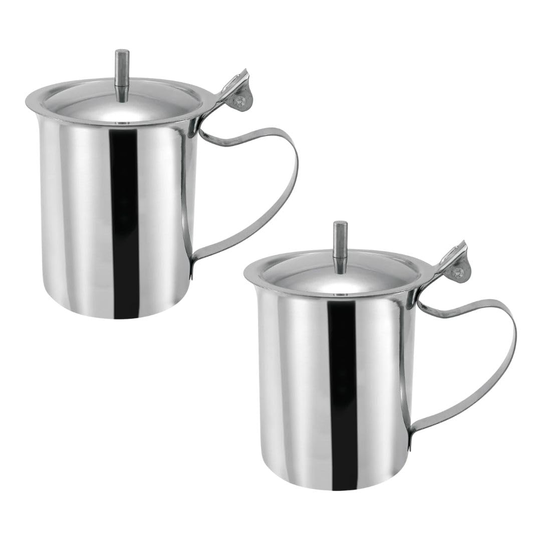 Soro Essentials- 10 oz Stainless Steel Creamer Server with Knob Set of 2 - Creamer Pitcher Cream Serving Pitcher Creamer Dispenser for Serving Milk Coffee Cream Maple Syrup for Restaurant Cafes