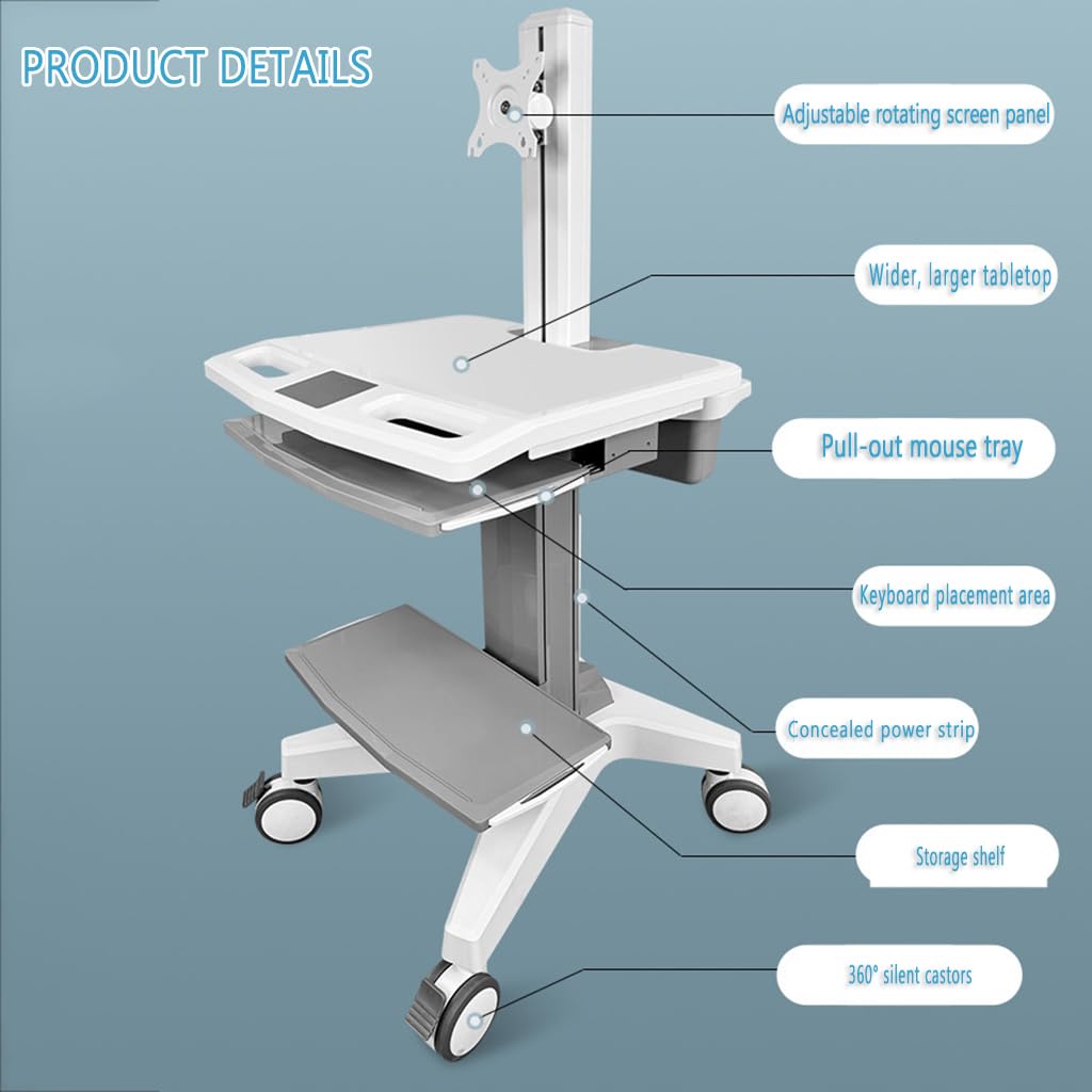 Carrello Mobile, Altezza Regolabile 80-102 Cm, Carrello da Laboratorio con Ruote, Dotato di Quattro Ruote Piroettanti Silenziose, Adatto per Laboratori, Stoccag