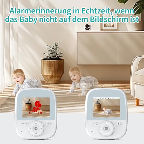 VIZOLINK 2.8” BabyPhone mit Kamera, Baby Monitor Ohne WLAN, 4000mAh Akku, Nachtsicht, VOX, Gegensprechfunktion, 3XZoom, 8 Schlaflieder, Temperatursensor, 300m Reichweite, Schlauchhalter(Weiß)