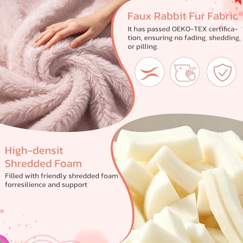Image of 2.5FT Memory Foam Bean Bag Chair - Ultra Soft Faux Rabbit Fur Round Sofa with Handle & Machine Washable Cover, Comfy Lazy Chair for Kids Teens, Perfect for Reading Gaming in Living Room Bedroom,Pink