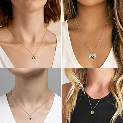 Supcare Angel Wings Heart Locket Necklace That Holds Pictures Silver Openable Photo Frame Necklace Personalized Memorial Jewelry For Loss Of Mother Grandma #TOP1