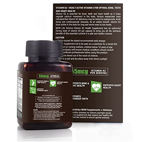 Image of WOW Life Science Omega-3 Fish Oil 1300 mg Triple Strength - 550mg EPA & 350mg DHA for Joints, Heart & Brain Health - 180 Capsules & WOW Life Science Vitamin K2 55mcg - 60 Vegetarian Capsules