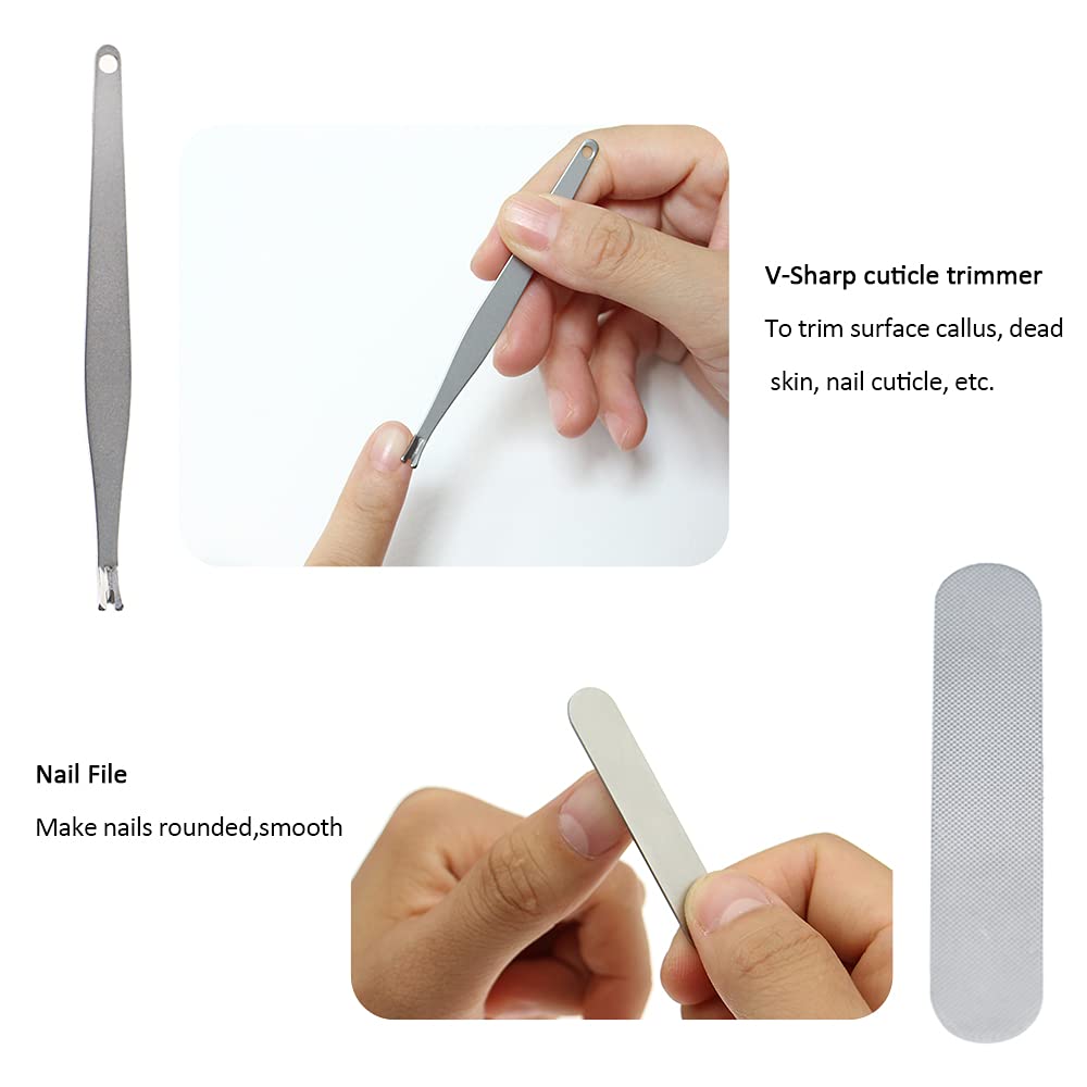 Kit de manucure en acier inoxydable avec coupe-ongles, lime à ongles, repousse-cuticules, pince à sourcils, cuillère d'oreille et étui de voyage, lot de 5 (noir)