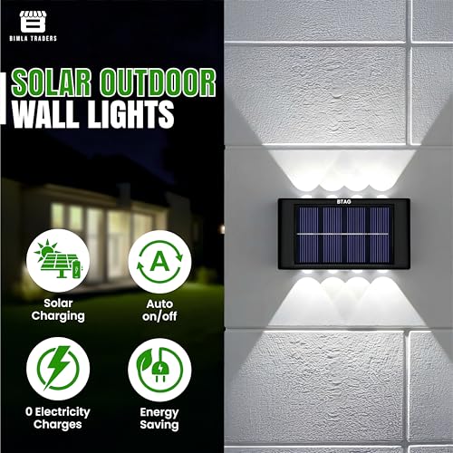 Image of Btag Sun-Powered Up & Down LED Wall Light for Outdoor Use - 8 LED Waterproof Patio Light, Eco-Friendly Sunlight Powered Lamp for Home, Garden, Garage, and Balcony - Pack of 1 (SL009)
