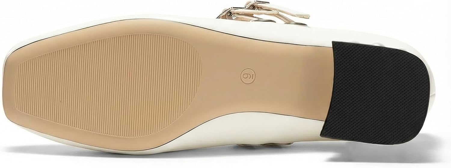 Women's Mary Jane Low Pearl Heels Closed Square Toe Pumps Ballet Dressy Double Strap Comfortable Slip on Shoes - Image 9