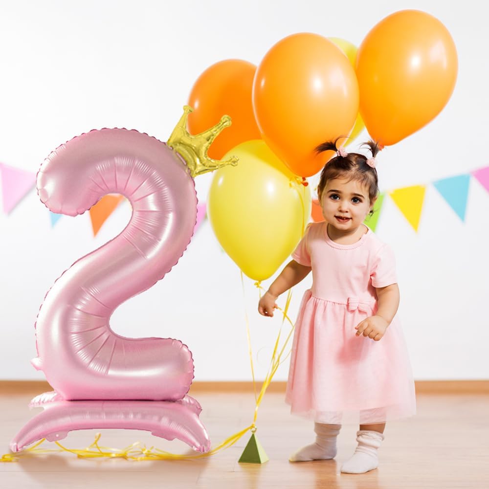 42 Inch Crown Pink Number Balloon, Number 9 Balloon with Base for Girls 9th Birthday Party Decoration, Anniversary Decor Theme Party Supplies (Pink 9) image 4