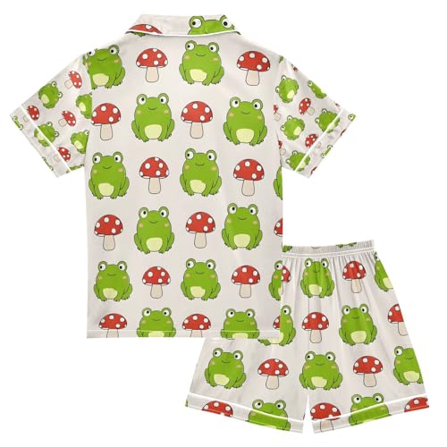 senya Mushroom Cute Frog Satin Summer Pajama Sets Silk Short Sleeve Button Down Sleepwear2