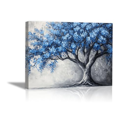 Arbre de vie impression sur toile CUDAOO tableau bleu vintage 40x60cm encadré
