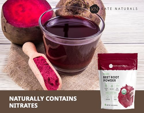 Image of Kate Naturals Organic Beet Root Powder for Smoothies, Baking & Juice. Raw Beetroot Superfood & Natural Red Food Coloring (12oz, Non-GMO, Earthy Flavor) (Pack of 2)