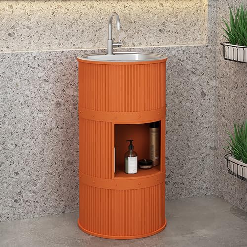 Pequeño Lavabo de Baño, Lavabo Moderno Independiente con Estante de Almacenamiento, Tocador de Baño Pedestal con Lavabo para Loft, Cafetería, Bar, Restaurante (41x41x83cm(16x16x32inch), Orange)