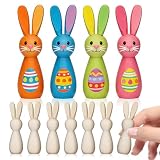 TEHAUX 12 Stück Unbehandelte Holzhasen Rohlinge zum Bemalen(8cm) - Blanko Holzfiguren mit Langen Ohren Kinder Diy Osterdeko & Bastel Rohlinge für Osterhasen Figuren, Tischdeko & Frühlingsbasteln