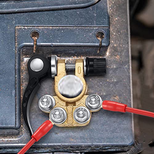 2 PiecesBattery Terminal Connector, 4-Way 12V/24V Car Battery Terminal Clamp, Quick Release Positive and Negative Car Battery Connector Clamp for Cars, Trucks, Buses, RVs (Type A screw)