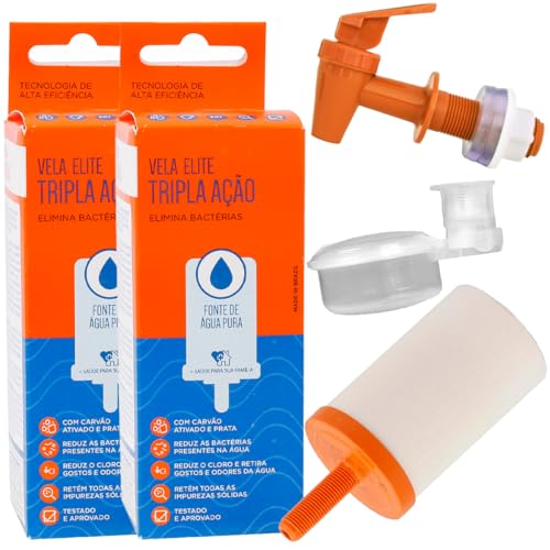 Vela Para Filtro De Barro ELITE Tripla Ação 02 Unidades + 1 Boia + 1 Torneira