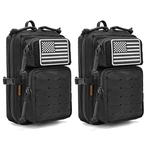 2 Pack Tactical Molle EDC Pouchs Outdoor Admin Tool Bag with US Flag Patch